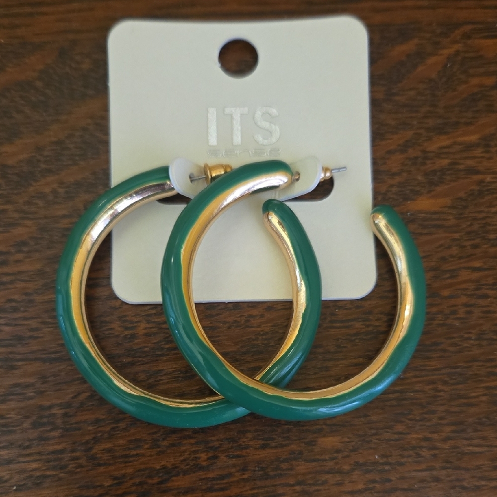 ♦️ Green and Gold 2"  Contemporary Hoop Earrings FINAL PRICE